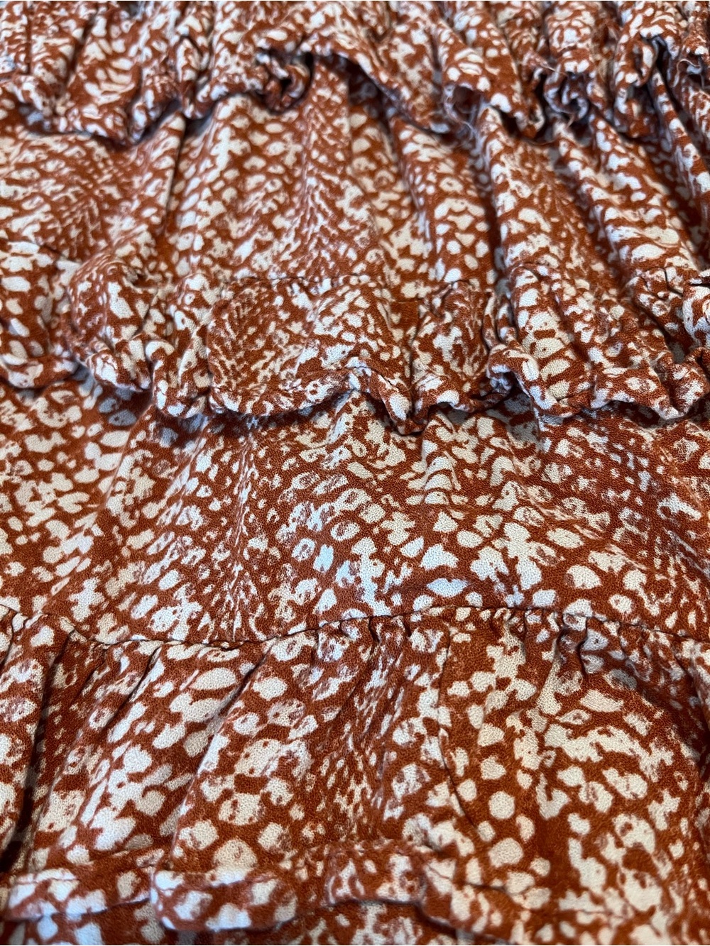 Rust and White One-Shoulder Ruffled Mini Dress - Picture 3 of 3